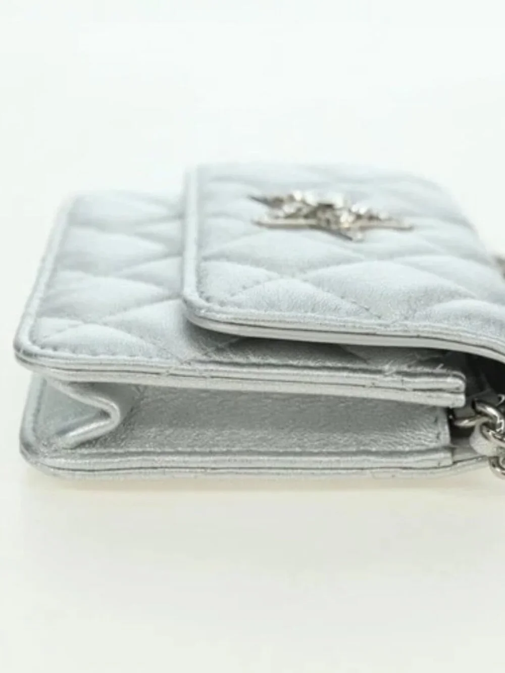 CHANEL Chain Shoulder Bag Leather Silver CC Auth 170531SAM